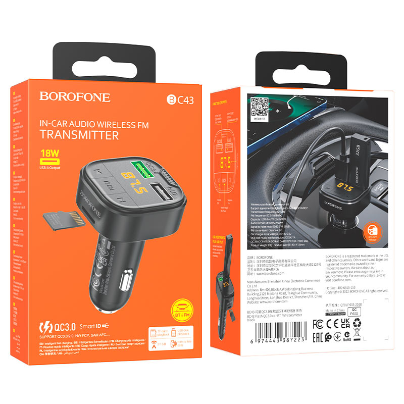 Borofone In-car charger & FM transmitter BC43 Flash Borofone In-car charger & FM transmitter BC43 Flash